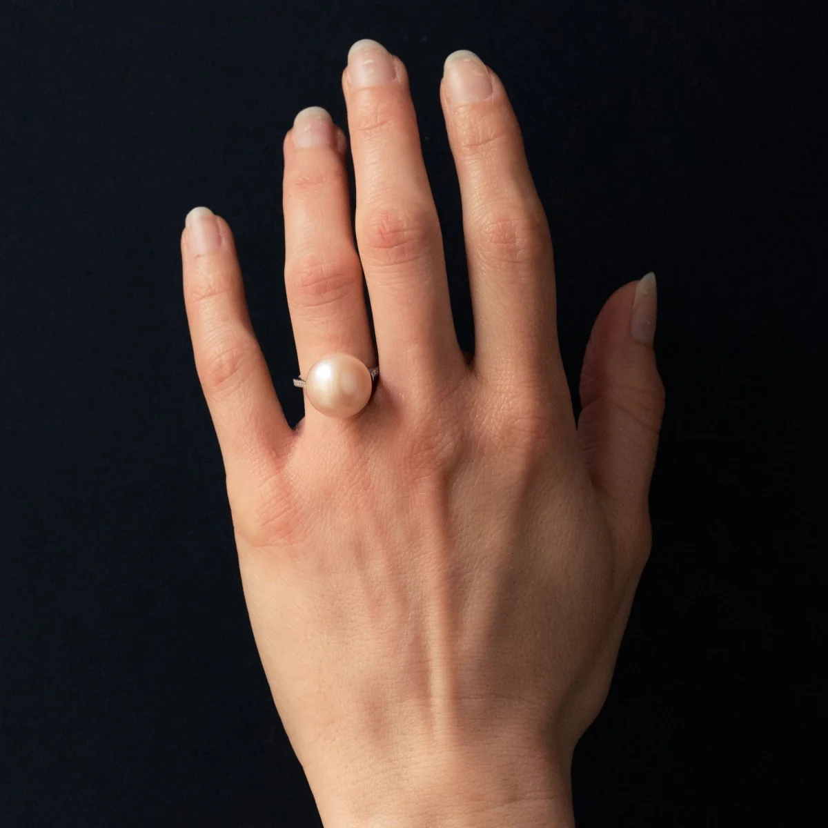 Solitaire ring in white gold, pearl and diamonds - Image 2