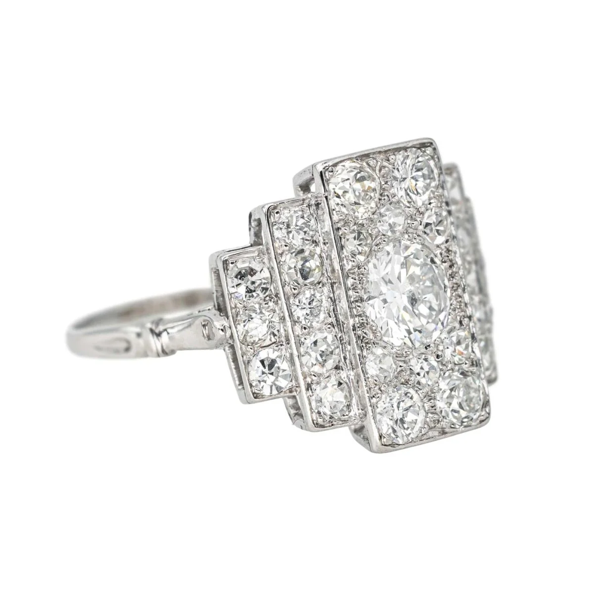 Pavé ring in white gold, platinum and diamonds - Image 6