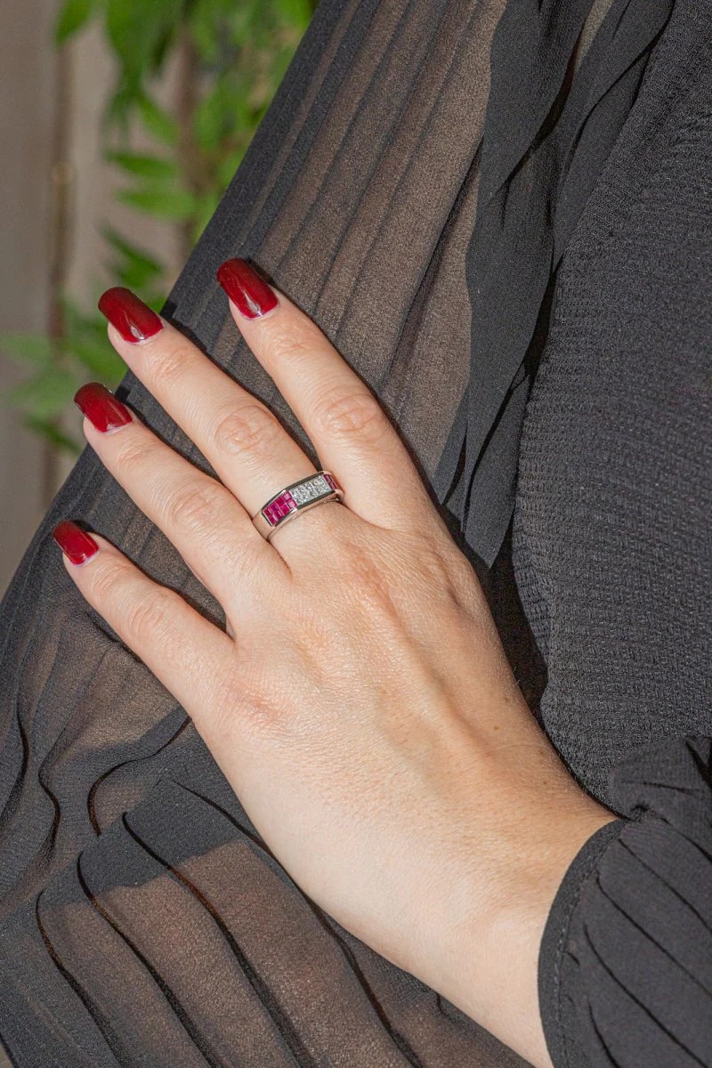 Platinum, Diamond and Ruby Band Ring - Image 2