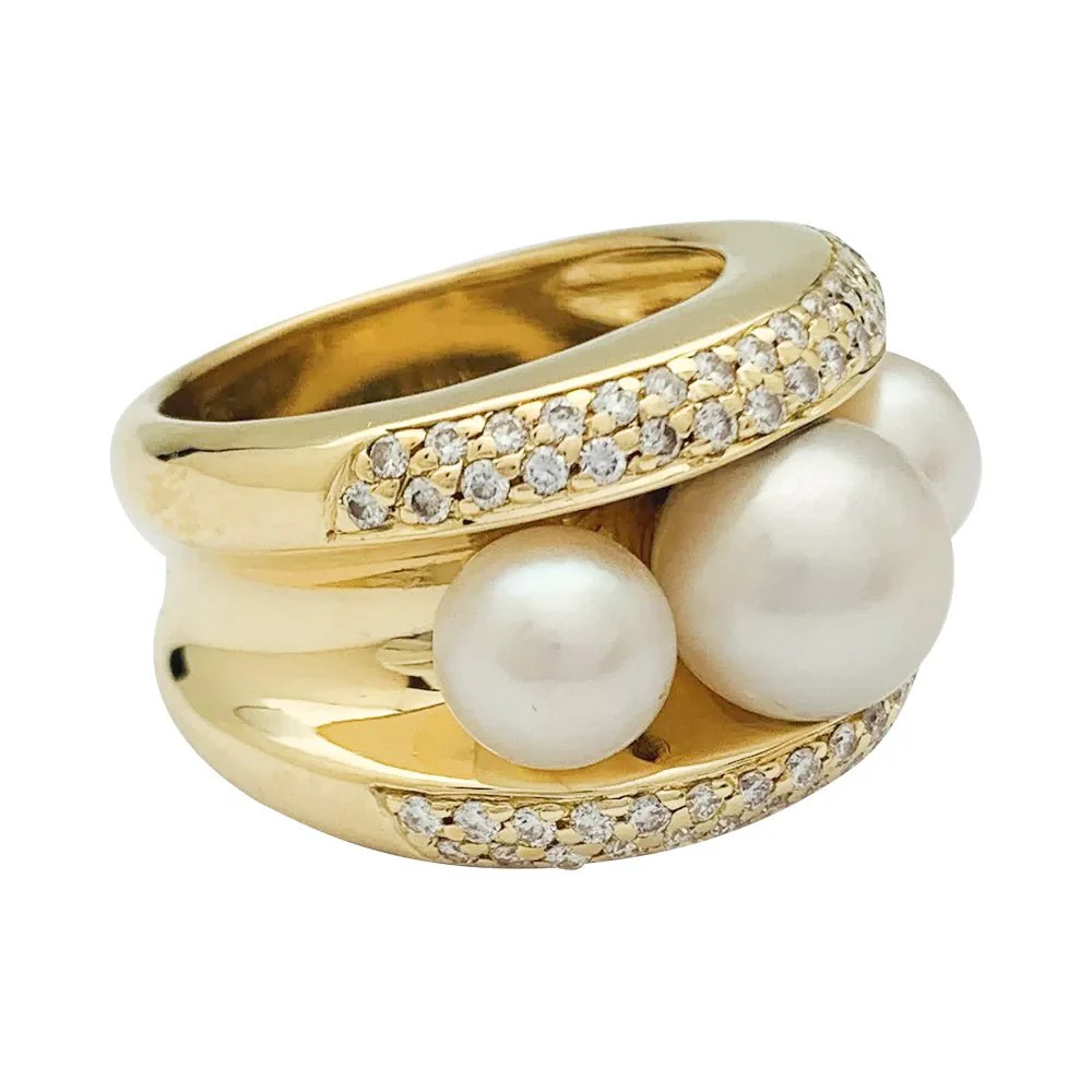 Poiray ring, "Fiji", yellow gold, pearl and diamonds - Image 5