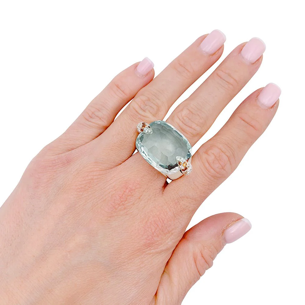 Pomellato ring, "Pin Up", pink gold, prasiolite, diamonds, garnets - Image 3