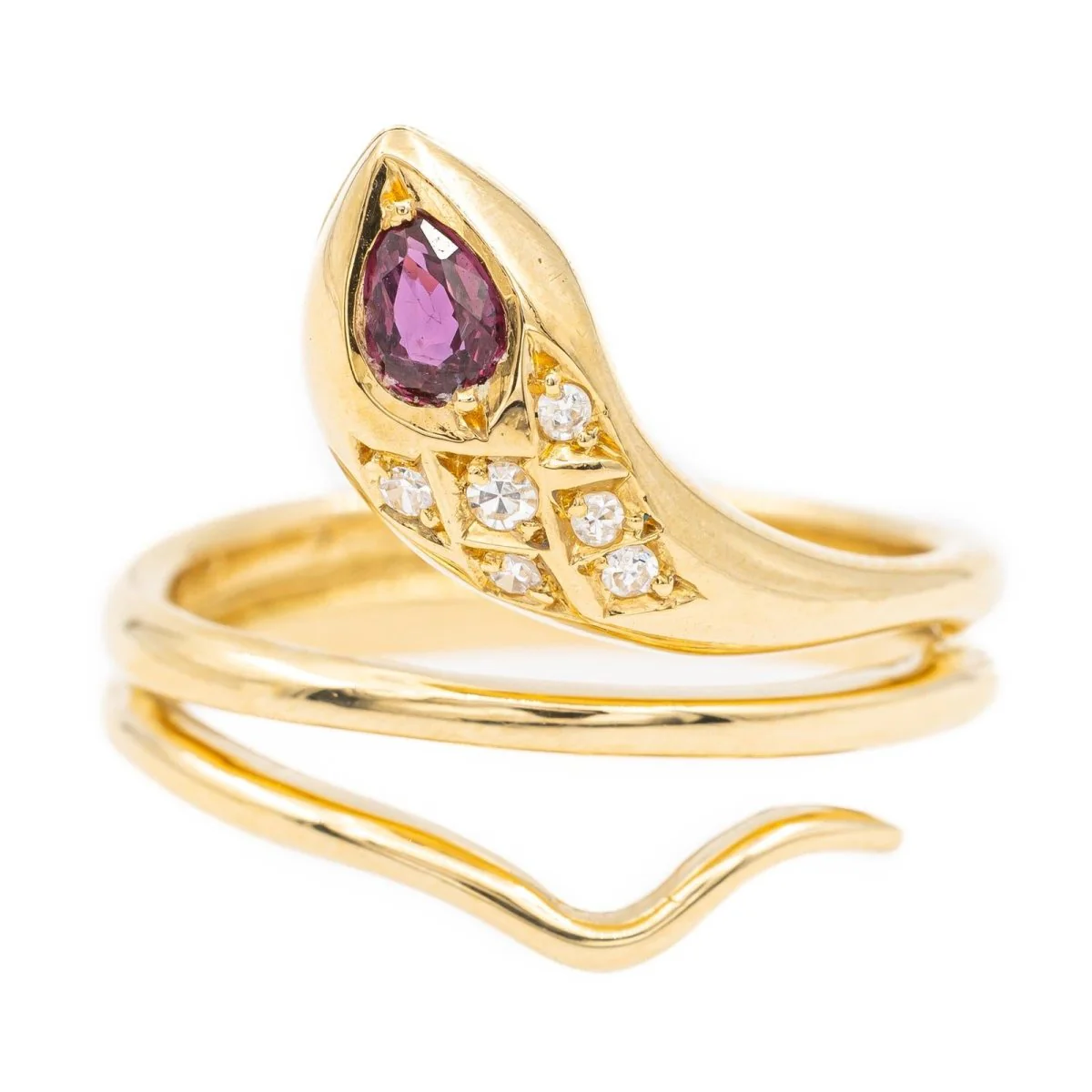 Snake ring in yellow gold, diamonds and rubies - Image 5