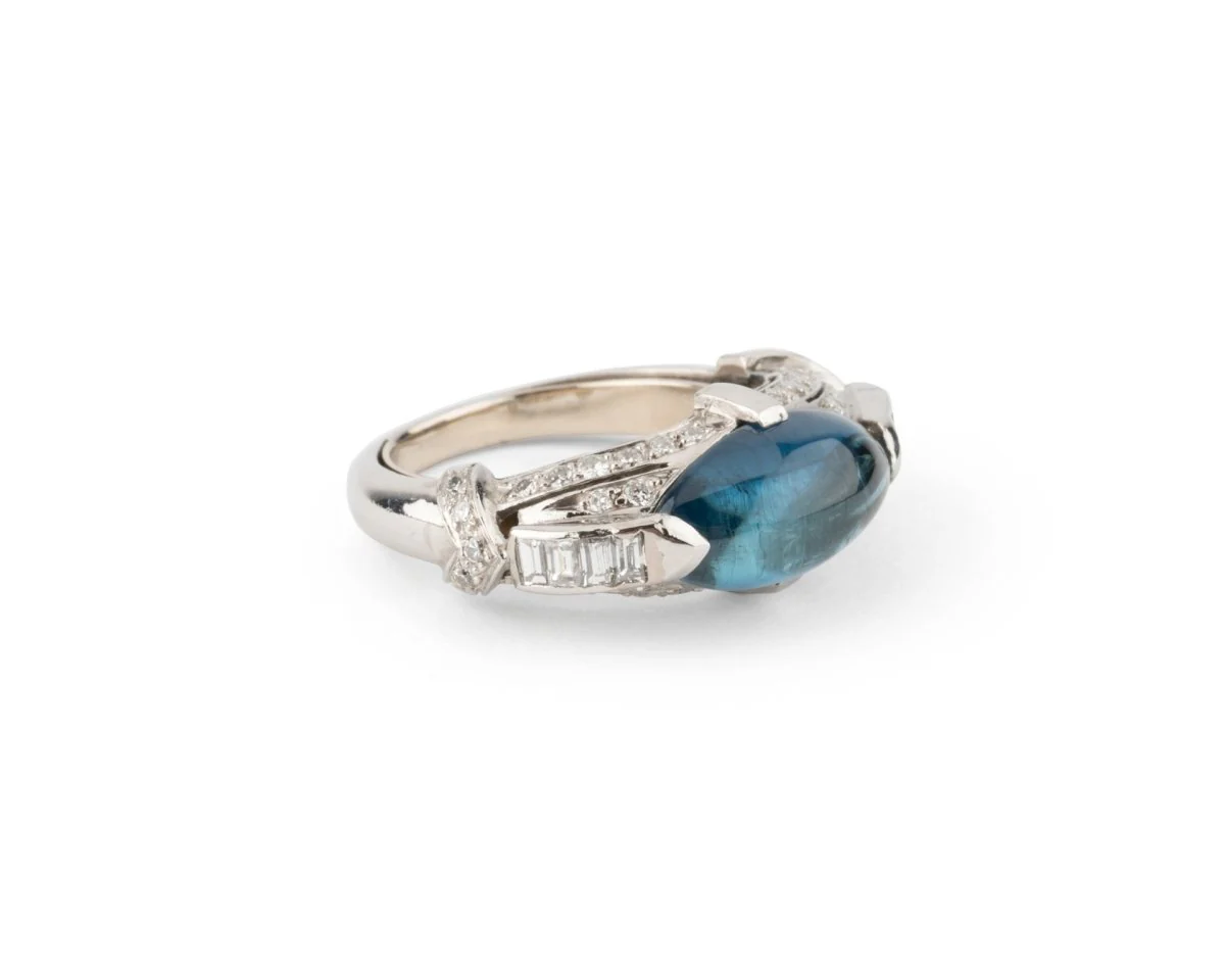 Platinum, tourmaline and diamond solitaire ring - Image 3