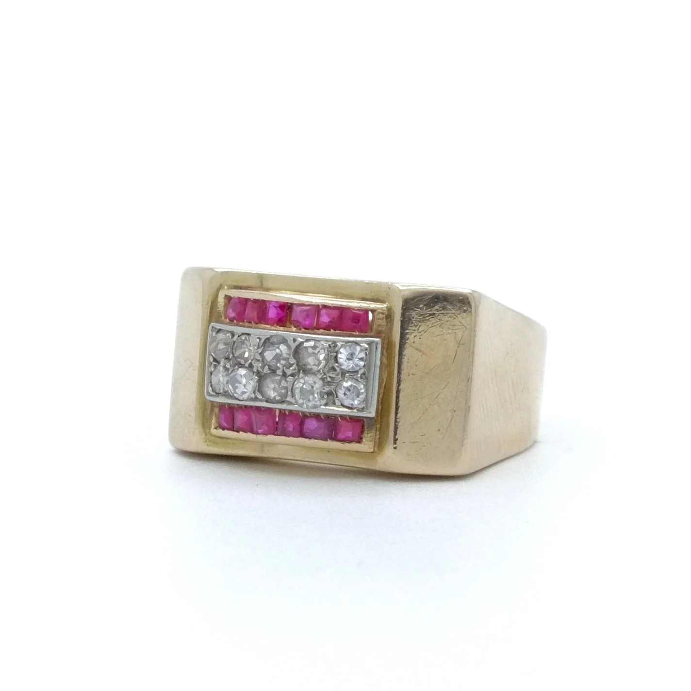 Ring tank arcade in yellow gold and white gold with diamonds and rubies - Image 3