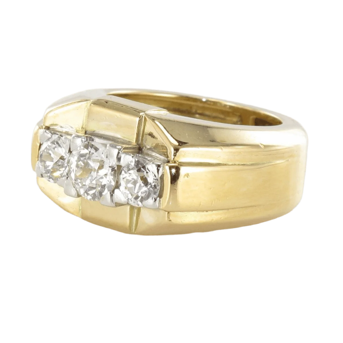 Tank ring in yellow gold, platinum and diamonds - Image 3