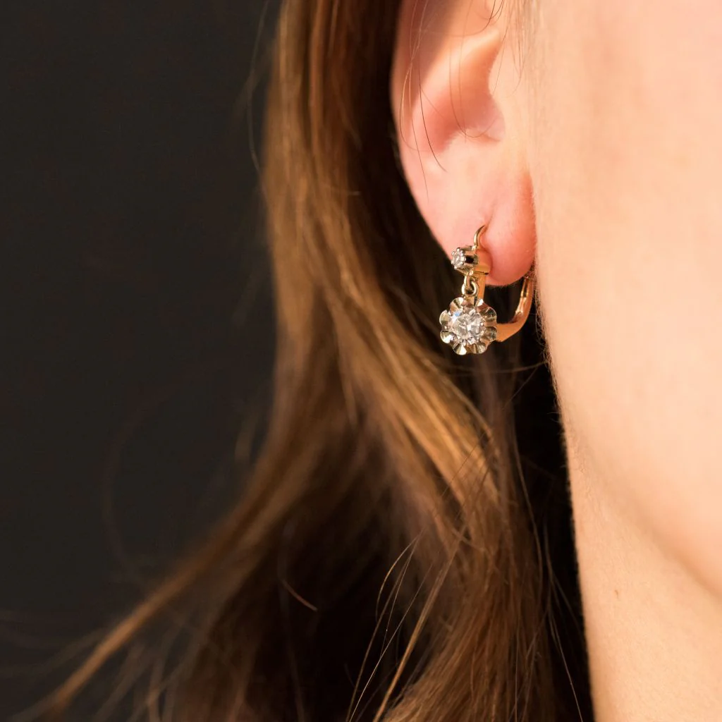 Earrings Sleepers in rose gold, white gold and diamonds - Image 2