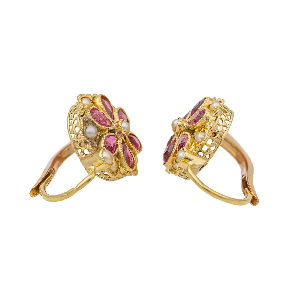 Yellow Gold Ruby Sleeper Earrings - Image 3