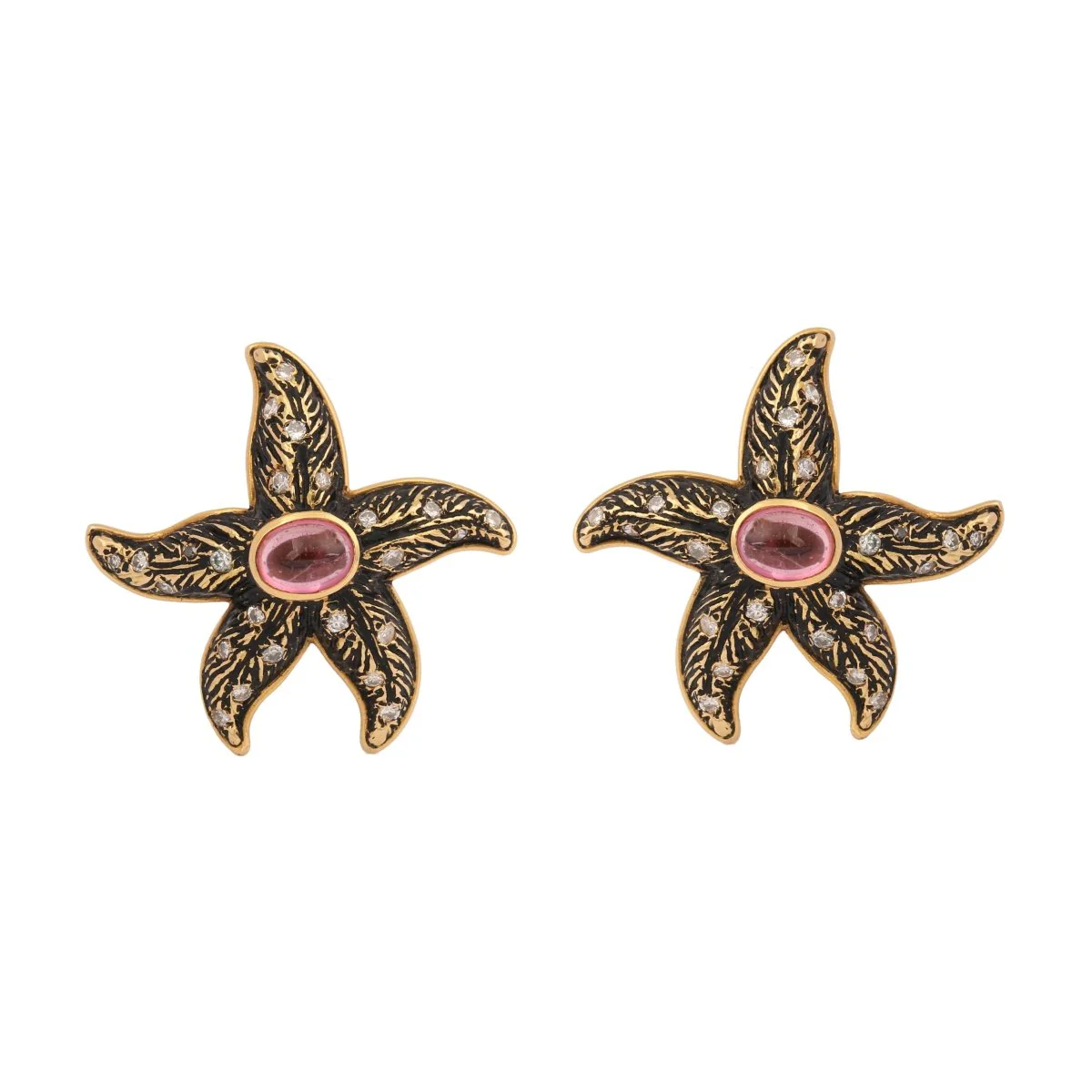 Earrings in yellow gold, tourmalines and diamonds.