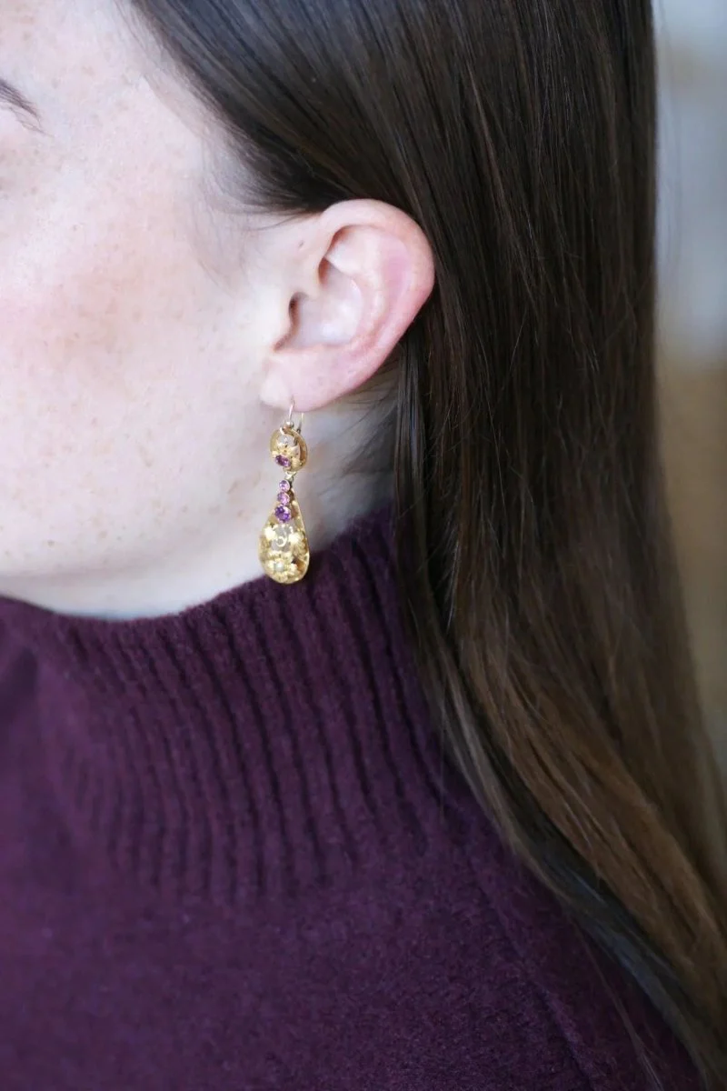 Drop Earrings Garnets on Yellow Gold - Image 3