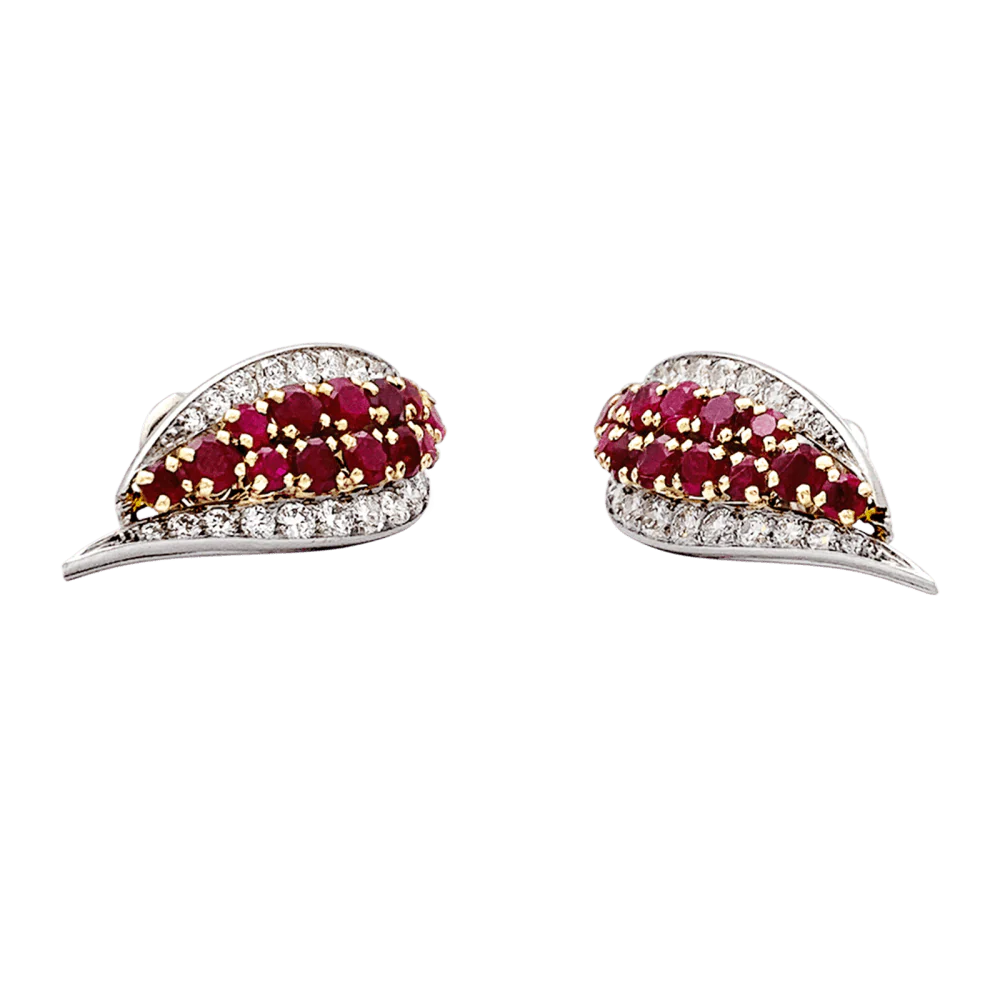 Earrings Clips in yellow gold, paltinium, ruby and diamonds - Image 4