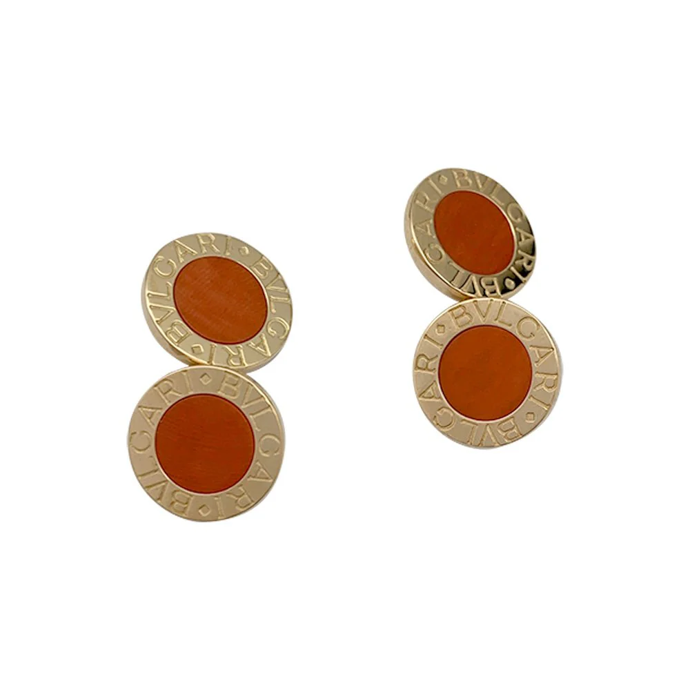 BULGARI cufflinks, "Bvlgari Bvlgari", yellow gold, coral - Image 4