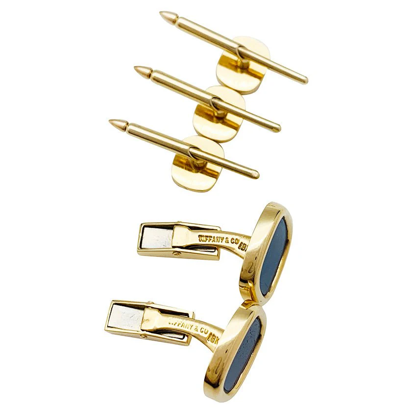 TIFFANY &amp; CO. cufflinks and collar buttons. , gold and lapis lazuli - Image 4