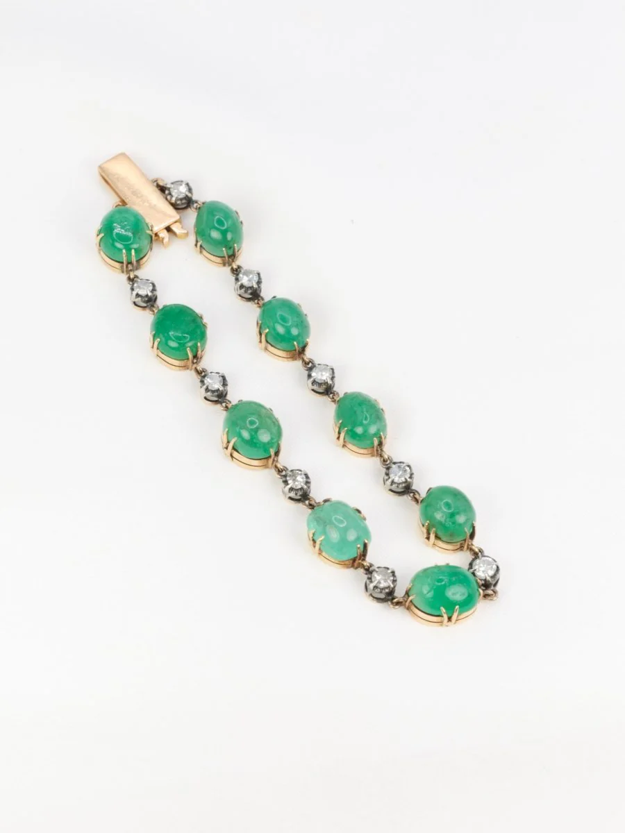Bracelet at yellow gold, silver, emeralds and diamonds - Image 7