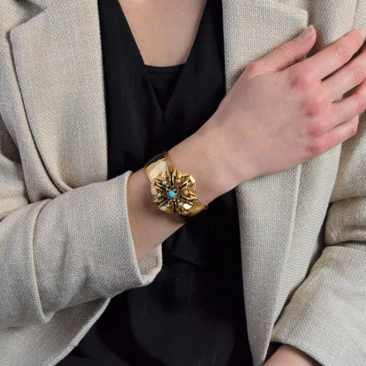 Bracelet Rush in rose gold, turquoise, enamel and pearls - Image 2