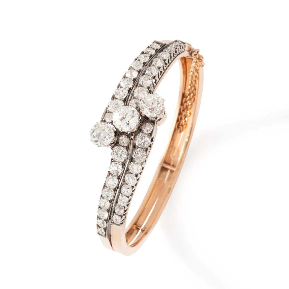Bangle bracelet in rose gold, silver and diamonds - Image 4