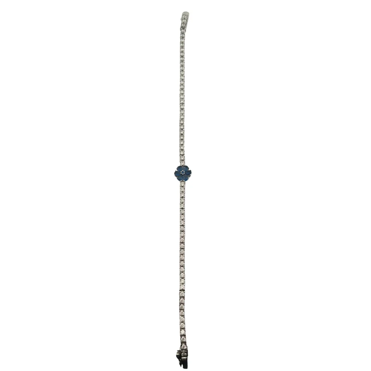 Ligne bracelet in platinum adorned with diamonds and sapphires - Image 2