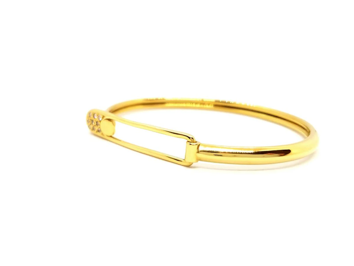 Pin bangle bracelet in yellow gold and diamond - Image 7