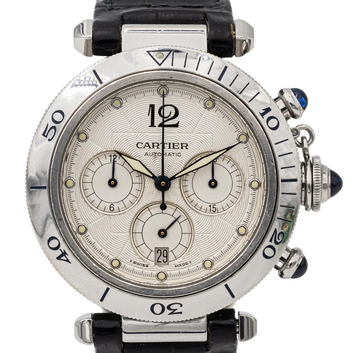 CARTIER Mechanical Watch "Pasha 2113" in steel and leather - Image 3