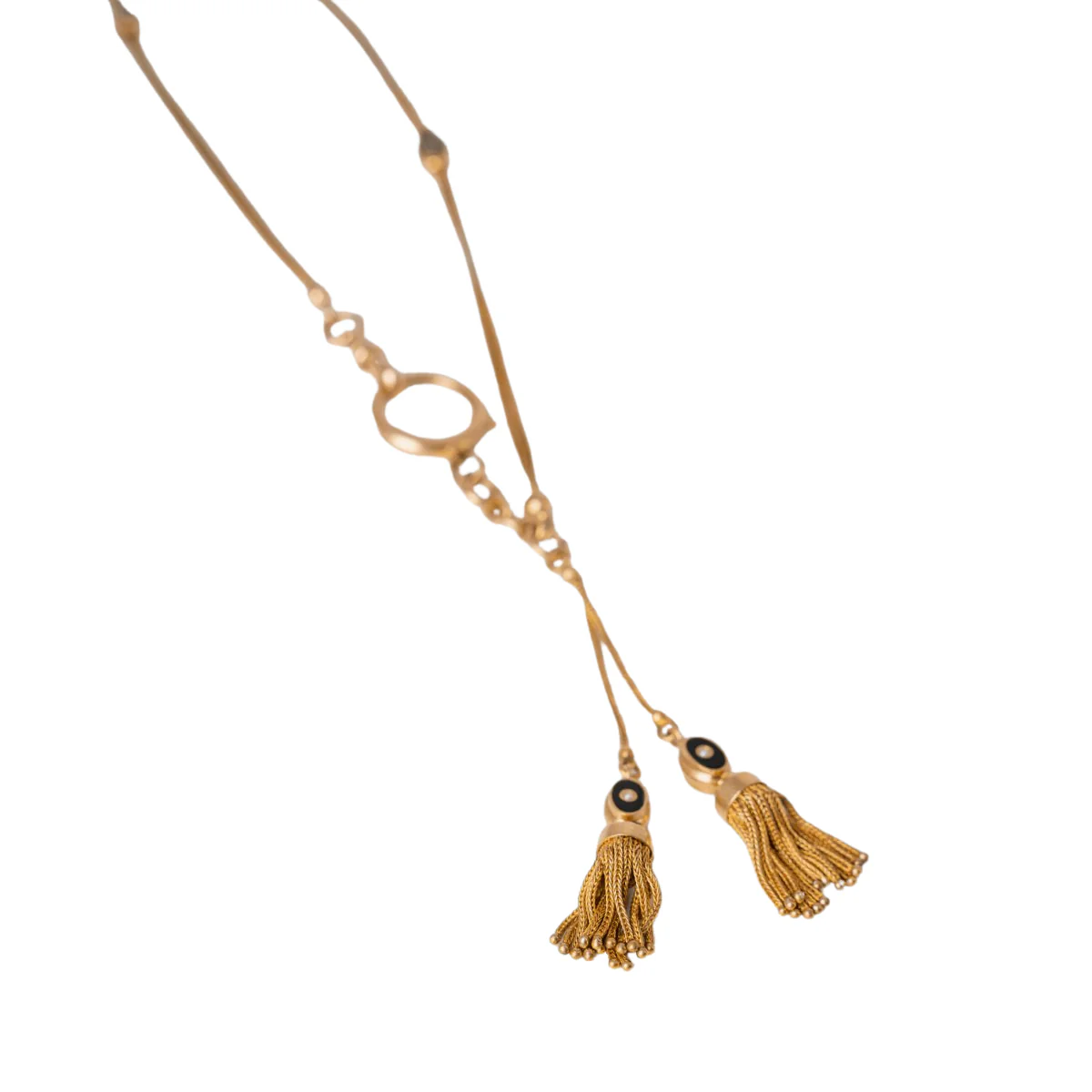 Vest chain in yellow gold, onyx and fine pompom pearls - Image 4