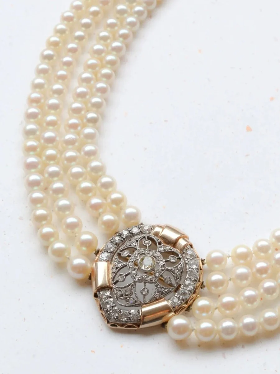 Belle Epoque diamond necklace with cultured pearls - Image 7