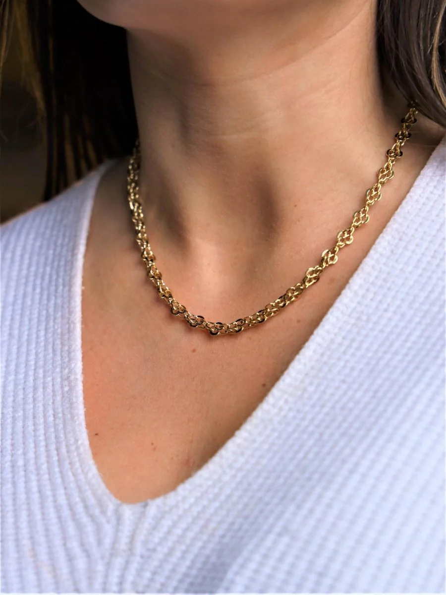 Fancy mesh chain necklace in yellow gold - Image 3
