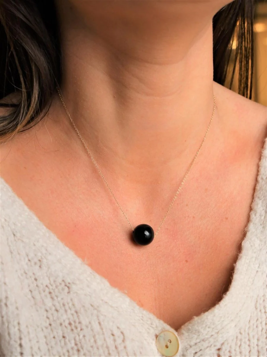 Black Tourmaline Yellow Gold Pendant Necklace - Image 6