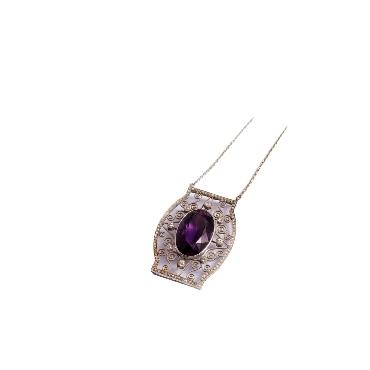 White gold, amethyst and diamond pendant necklace - Image 2