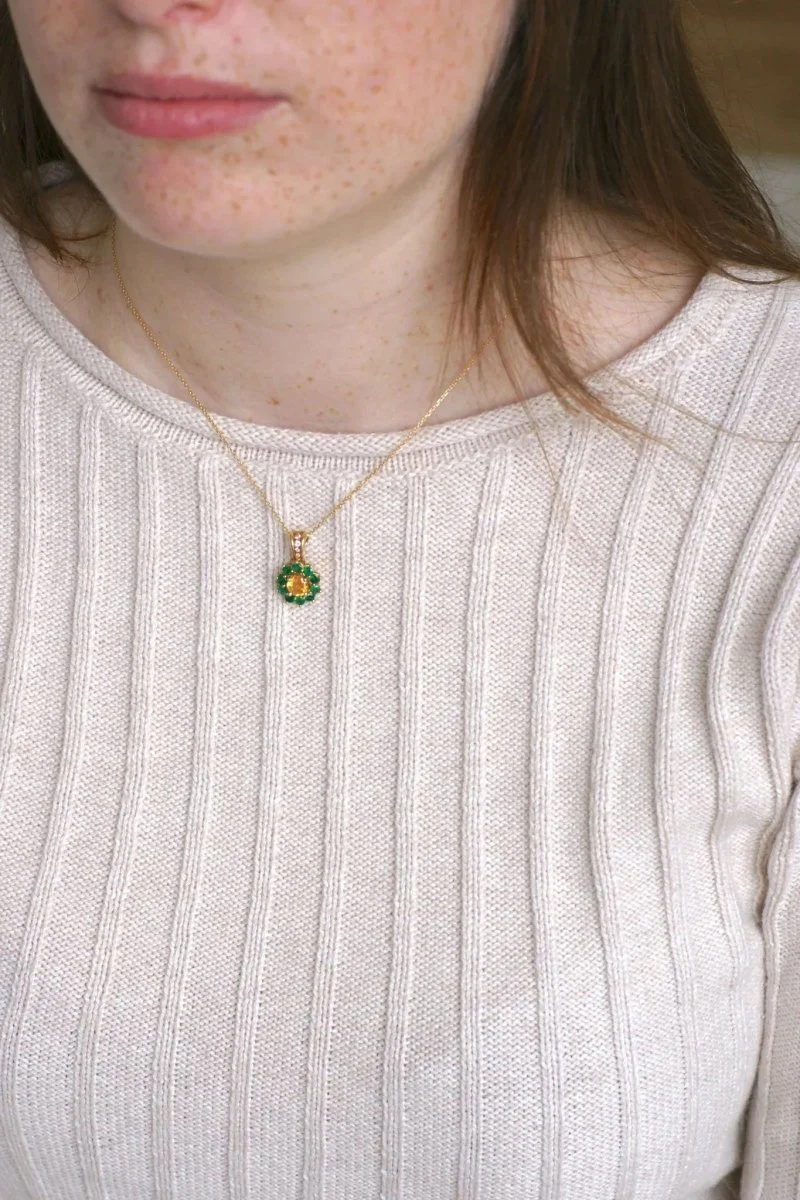 Yellow Sapphire and Emerald Daisy Pendant Necklace - Image 9