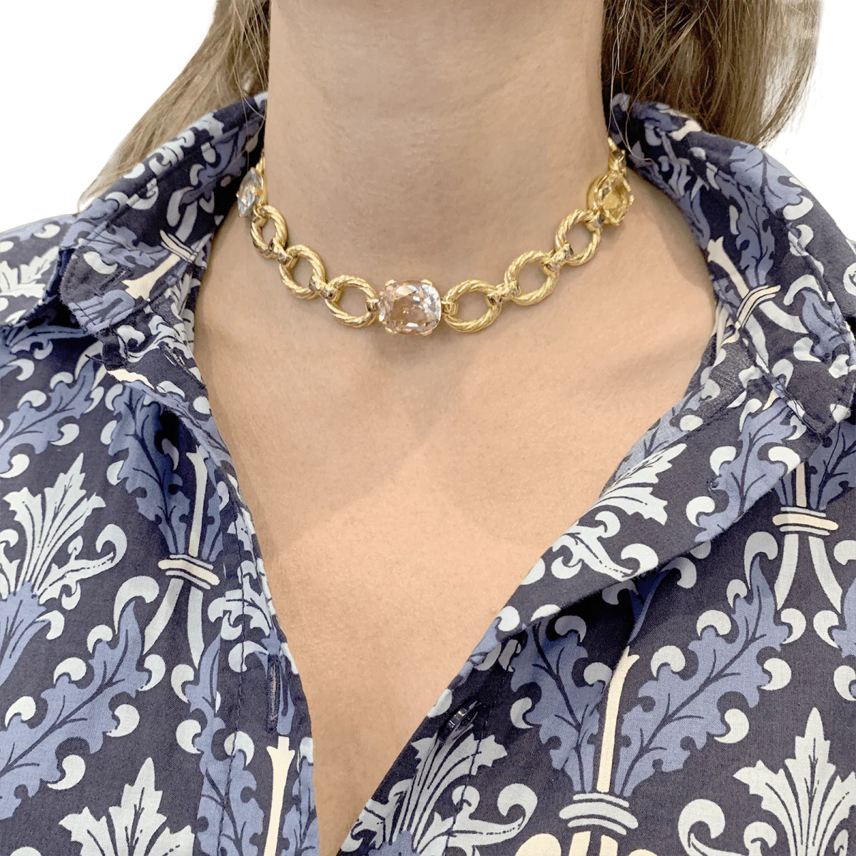 Choker necklace in yellow gold and beryl - Image 2