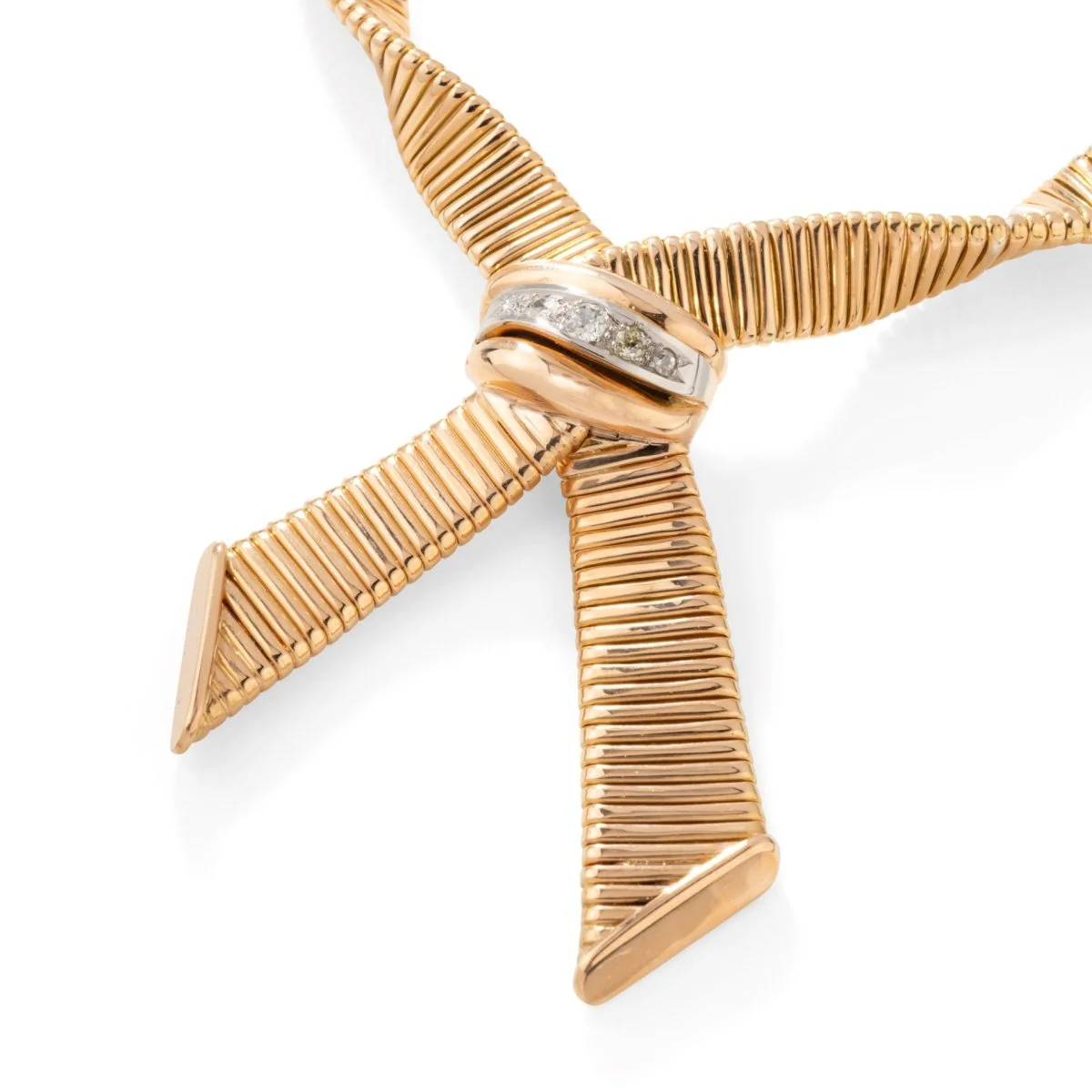Tubogas casual necklace in yellow gold and diamonds - Image 3