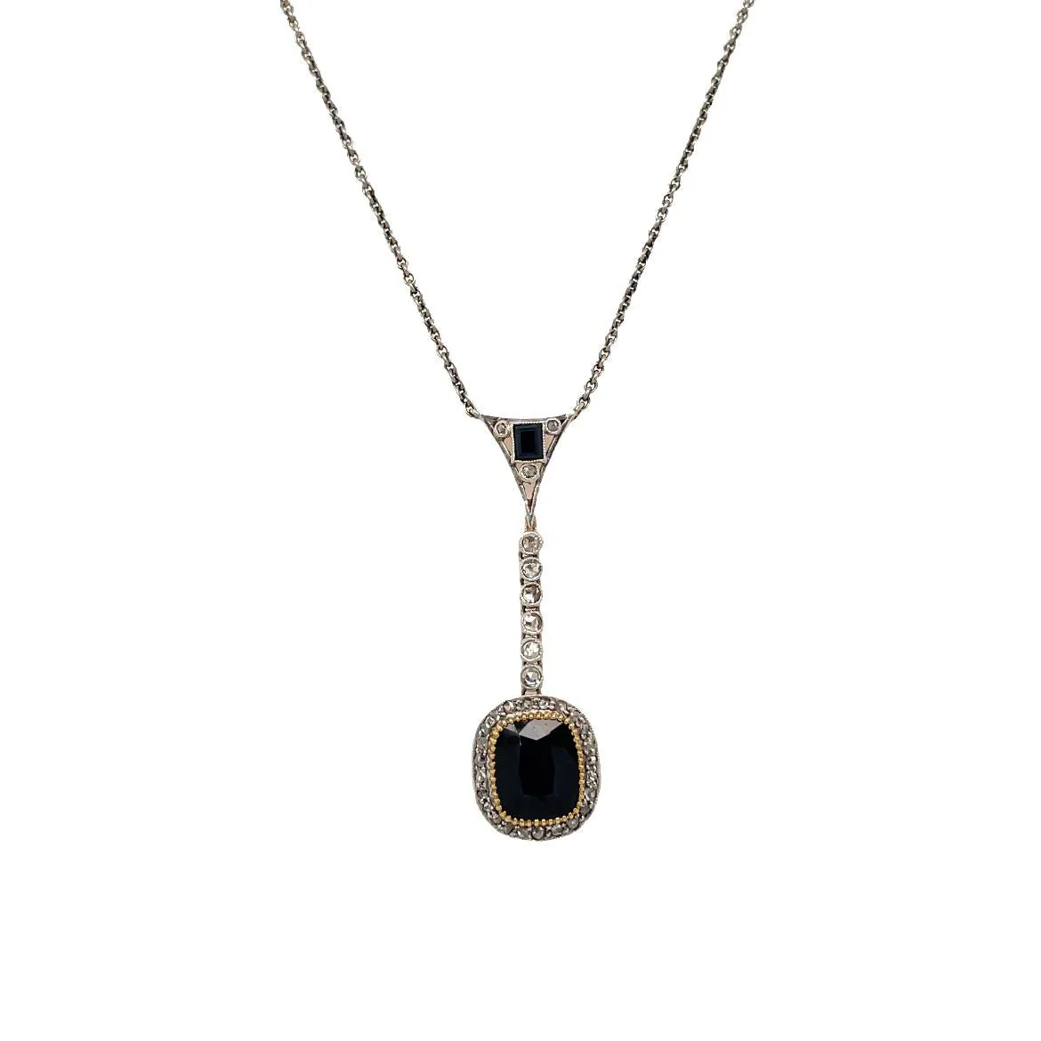 Edwardian Sapphire Diamond Gold Pendant Necklace - Image 3