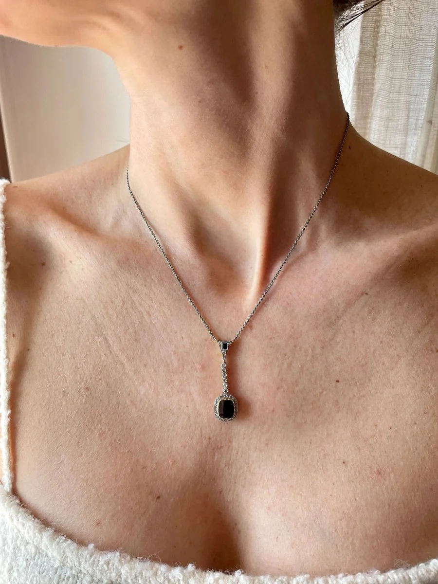 Edwardian Sapphire Diamond Gold Pendant Necklace - Image 5