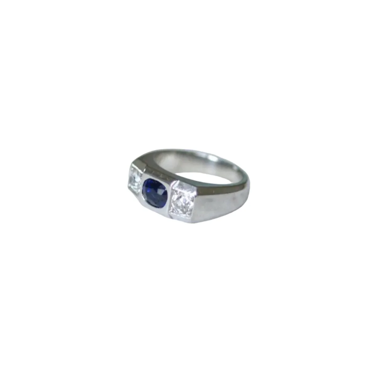 Louis Heissler Ring Chevalière Art Deco Saphir Non Chauffé and diamonds on Platinum - Image 4