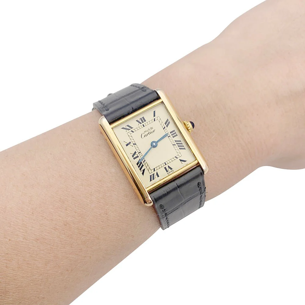 CARTIER “Must de Cartier” watch in silver, gold plated and leather - Image 2