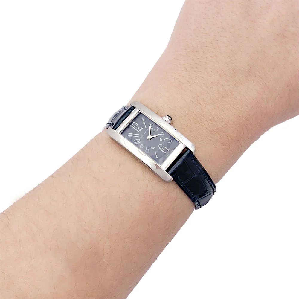CARTIER Quartz Watch "Tank Amériqueine" in white gold and leather - Image 2