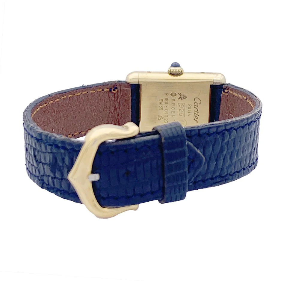 CARTIER "Tank Must" silver gold-plated watch, blue lacquered dial. - Image 6