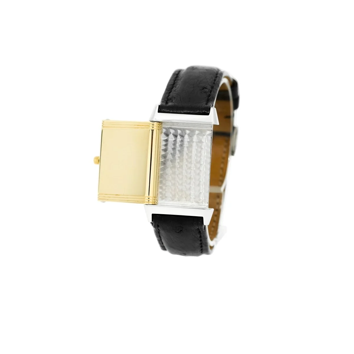 JAEGER-LECOULTRE "Reverso" GM watch in yellow gold, steel and leather - Image 3