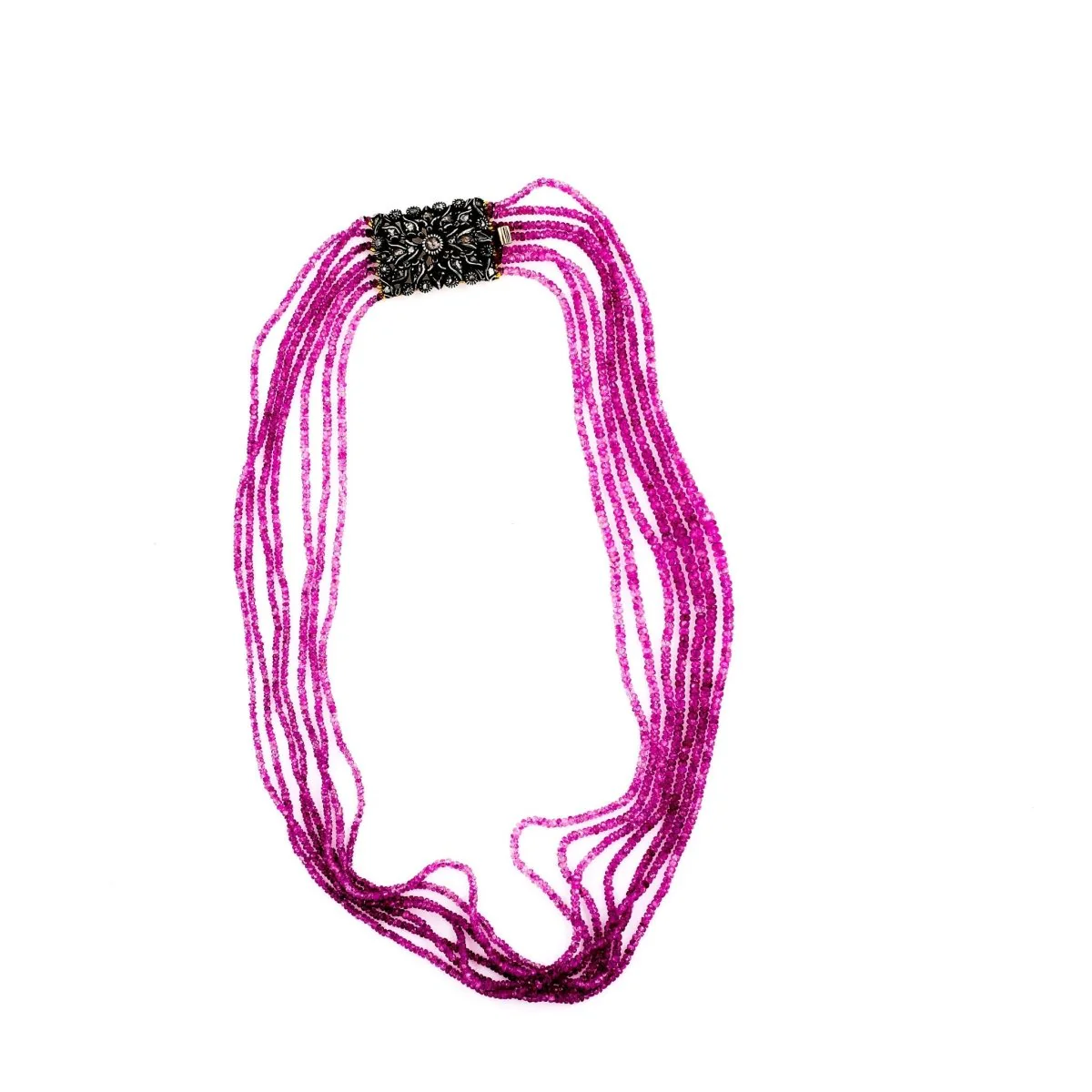Multi Strand Ruby Necklace Antique Diamond Gold Clasp
