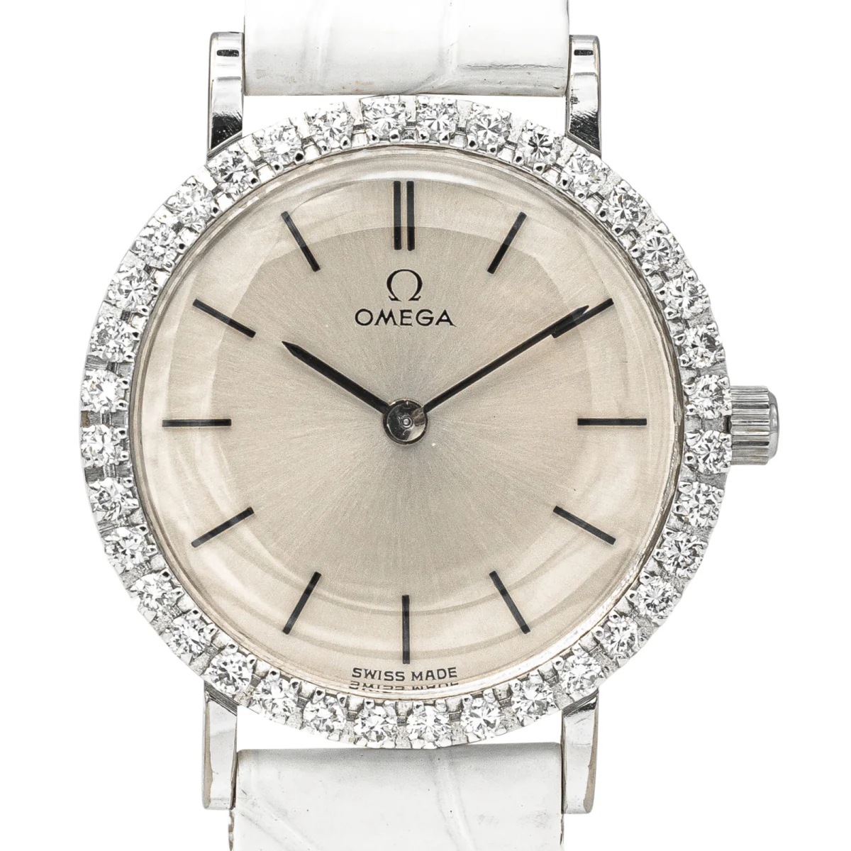 Watch OMEGA in white gold, steel, leather and diamond - Image 3