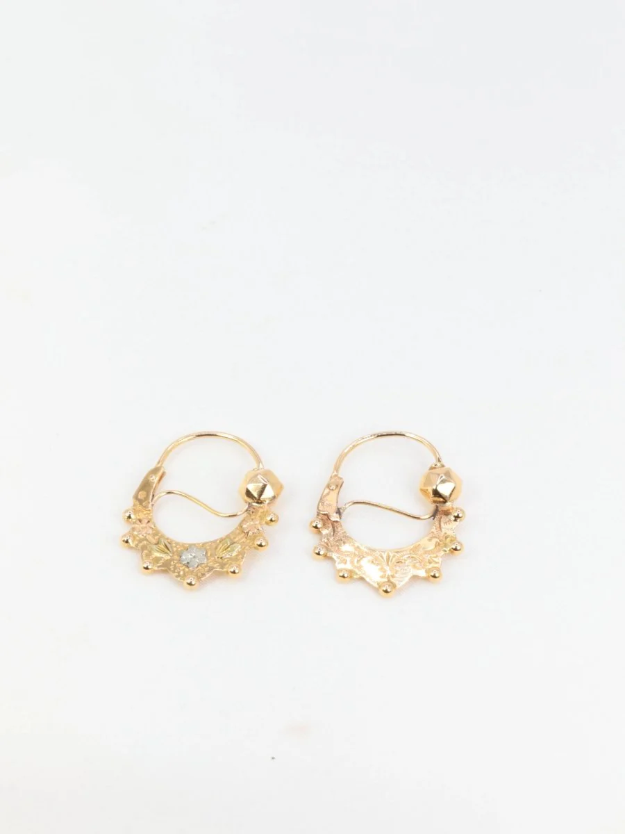Pair of old Savoyard hoop earrings or Tarines in yellow gold - Image 7