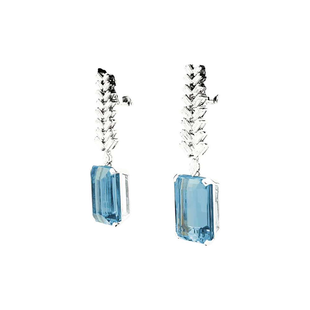 Earrings Pendant in white gold, paltinium, aquamarine and diamonds. - Image 3