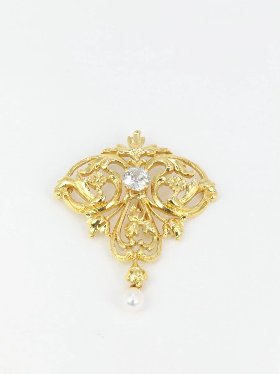 Art Nouveau pendant in gold, diamond and pearl - Image 6