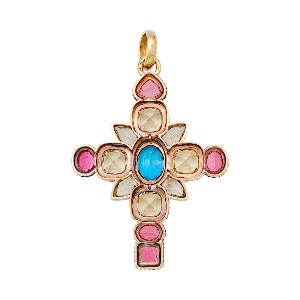 Cross pendant in rose gold, citrines, tourmalines and tanzanite - Image 3
